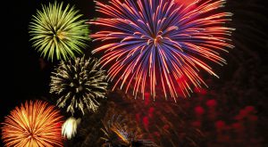 Cluster of colorful Fourth of July fireworks